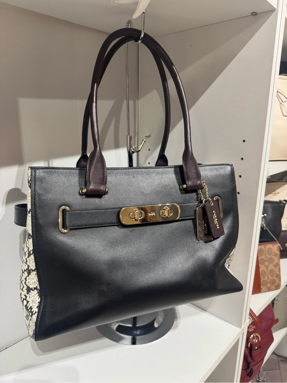 Coach Black and Dark Brown Leather Shoulder Bag with Gold Hardware - Picture 3 of 9
